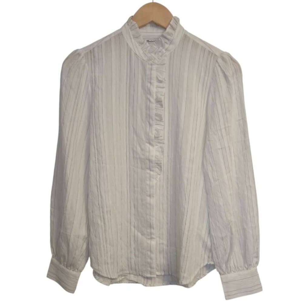 MADEWELL Ruffled Button-Up Long Sleeve Top Women's Small NWT - Picture 7 of 10